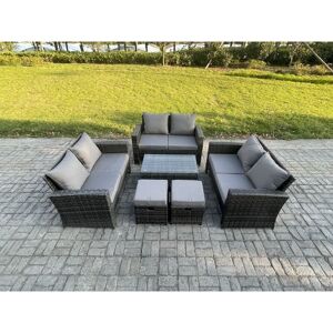 Fimous - 6pc Rattan Sofa Garden Furniture Outdoor Patio Set with 2 Small Footstools Double Seat Sofa Dark Grey Mixed