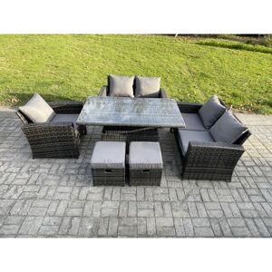 Fimous - 7 Seater Rattan Outdoor Garden Furniture Sofa Set with 2 Small Footstool Dark Grey Mixed