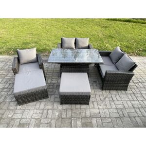 Fimous 7 Seater Wicker Rattan Garden Furniture Rising Table Set with 2 Big Footstool Double Seat Sofa Armchairs Dark Grey Mixed