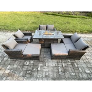 8 Seater Rattan Garden Furniture Set Outdoor Lounge Sofa Chair Gas Fire Pit Dining Table Set With 2 Big Footstool Double Seat Sofa Armchiar - Fimous
