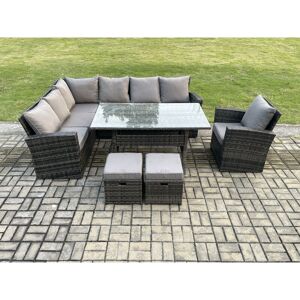 Fimous - 9 Seater Garden Rattan Furniture Corner Dining Set with 2 Small Footstools Armchair Indoor Outdoor Lounge Sofa Set