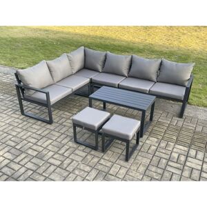 Fimous - Aluminium Garden Furniture Set Outdoor Indoor Lounge Corner Sofa Oblong Coffee Table Sets with 2 Small Footstools Dark Grey