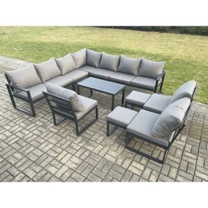 Aluminium Outdoor Garden Furniture Set Patio Lounge Sofa with Oblong Coffee Table 2 Small Footstools Dark Grey - Fimous