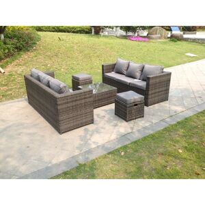 Fimous - Dark Grey Rattan Garden Outdoor Sofa Set Square Coffee Table Small Footstools 8 Seater