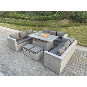 Fimous - Light Grey u Shape Lounge Sofa Dining Set With Gas Heater Fire pit Burner 2 pc Small Footstool