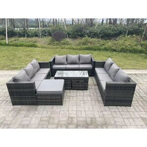 Fimous - Outdoor Rattan Garden Furniture Lounge Sofa Set With Oblong Rectagular Coffee Table Big Footstool and 2 Small Stools