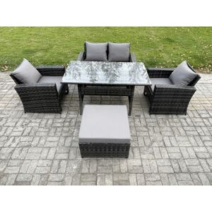 Fimous - pe Wicker Outdoor Garden Furniture Set Patio Furniture Rattan Rectangular Dining Table Lounge Sofa with Big Footstool