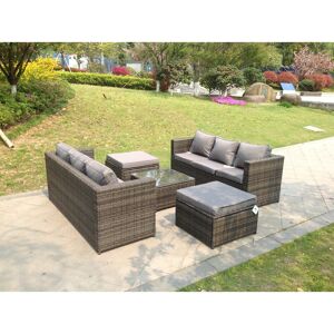 Fimous - Rattan Garden Furniture Sets With 3 Seater Sofa Square Coffee Table And 2 pc Big Footstools