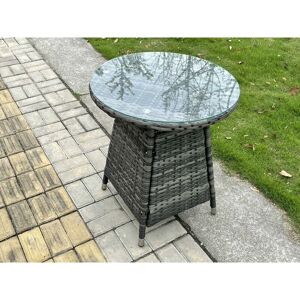 Fimous - Small Round Outdoor Rattan Dining Table Garden Furniture Accessory Tempered Glass