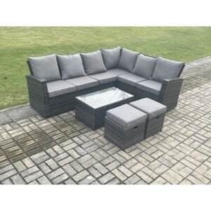 Fimous - Wicker pe Outdoor Garden Furniture Set High Back Rattan Corner Sofa Set with Rectangular Coffee Table 2 Small Footstools