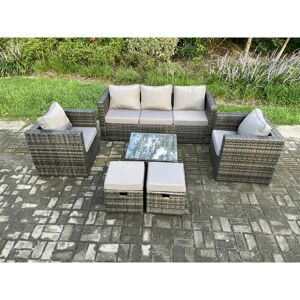 Fimous - Wicker Rattan Garden Furniture Sofa Set with Armchair Square Coffee Table 2 Small Footstools Dark Grey Mixed