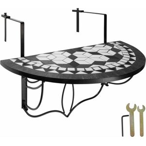 TECTAKE Hanging table with mosaic pattern (75x65x62cm) - folding garden table, mosaic garden table, small patio table - black/white - black/white