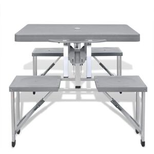 BERKFIELD HOME Foldable Camping Table Set with 4 Stools Aluminium Extra Light Grey