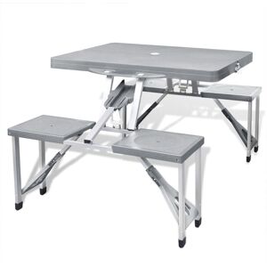 BERKFIELD HOME Foldable Camping Table Set with 4 Stools Aluminium Extra Light Grey