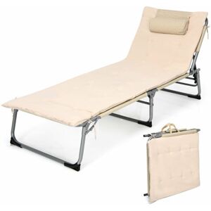 GYMAX Folding Beach Chaise Lounge Reclining Sunlounge w/ Soft Mattress