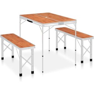 Folding Camping Table with 2 Benches Aluminium Brown Vidaxl Brown