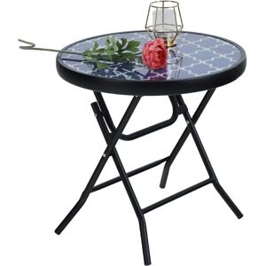 PHIVILLA Folding Side Table, Foldable Coffee Table, Outdoor Garden Table, Small Round Patio Table for Outdoor and Indoor-Blue