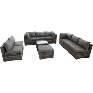 Rattan 10 Piece Modular Outdoor Garden Sofa - Grey - Grey - Furniture One