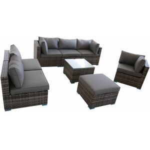 Rattan 7 Seater Modular Outdoor Garden Sofa - Grey - Grey - Furniture One