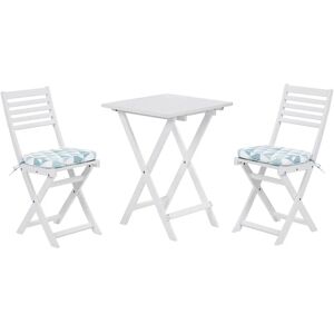 Beliani - Outdoor Garden Furniture Bistro Set Folding Wood White Blue Cushions Fiji - White