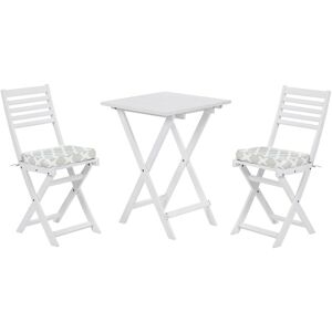 Beliani - Outdoor Garden Furniture Bistro Set Folding Wood White Mint Green Cushions Fiji - White