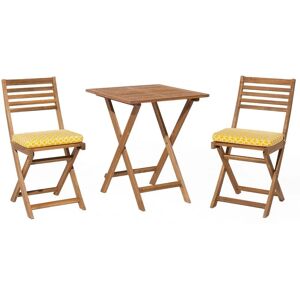 Beliani - Outdoor Garden Furniture Bistro Set Folding Light Wood Yellow Cushions Fiji - Light Wood