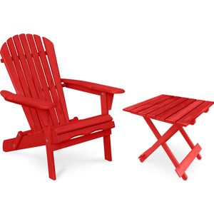 PRIVATEFLOOR Outdoor Chair and Outdoor Garden Table - Wooden - Alana Red Hemlock Wood - Red