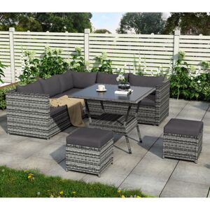 MODERNLUXE Garden Furniture Set 7 Seater Rattan Sofa Garden Corner Sofa Set Garden Lounge with Table & 2 stools