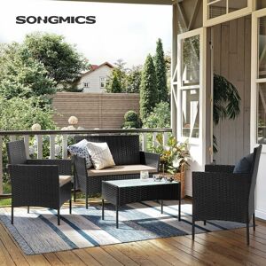 SONGMICS Garden Furniture Sets, Polyrattan Outdoor Patio Furniture, Conservatory pe Wicker Furniture, for Patio Balcony Backyard, Black and Taupe GGF002B01