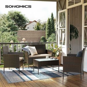 SONGMICS Garden Furniture Sets, Polyrattan Outdoor Patio Furniture, Conservatory PE Wicker Furniture, for Patio Balcony Backyard, Brown and Taupe GGF002K01