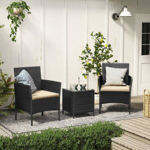 SONGMICS Garden Furniture Sets, Polyrattan Outdoor Patio Furniture, Conservatory pe Wicker Furniture, for Patio Balcony Backyard, Black and Taupe GGF031B01