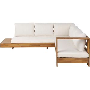 Beliani - Left Hand Outdoor Corner Sofa Lounge Set Side Table Acacia Wood White Marettimo - Light Wood