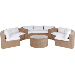 Beliani - Garden Patio pe Rattan U-Shaped Lounge Conversation Set with Storage Cushions Sand Beige Severo - Beige