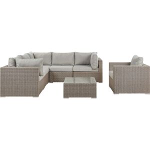 BELIANI Garden Right Hand Lounge Set Taupe pe Rattan Corner Sofa Grey Cushions Contare - Grey