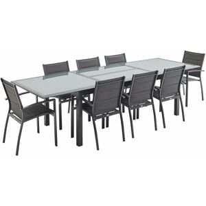 Sweeek - 8-seater garden dining set, extendable 200-300cm aluminium table and 8 armchairs - Philadelphia - Anthracite textilene - Anthracite