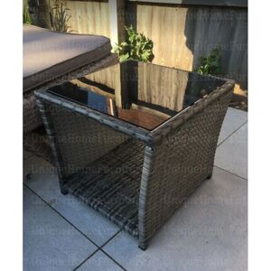 UNIQUEHOMEFURNITURE Garden Side Table Glass Rattan Furniture Small End Patio Grey Storage Coffee