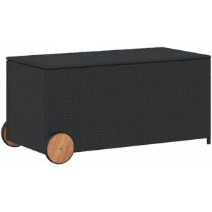 Garden Storage Box with Wheels Black 190L Poly Rattan Vidaxl Black