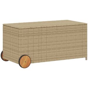 Garden Storage Box with Wheels Mix Beige 190L Poly Rattan Vidaxl Beige