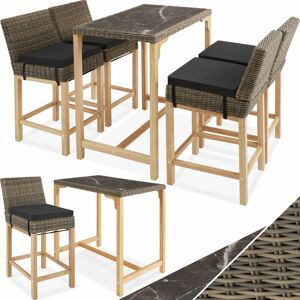 Tectake - Garden table and chairs - Bar table Kutina with 4 bar stools Latina - dining table, outdoor table and chairs, garden dining set - nature