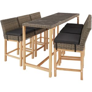 Tectake - Garden table and chairs - Bar table Lovas with 6 bar stools Latina - dining table, outdoor table and chairs, garden dining set - nature