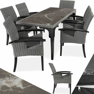 TECTAKE Garden table and chairs Foggia table with 6 Rosarno chairs - dining table, outdoor table and chairs, garden dining set - grey - grey