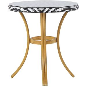 BELIANI Garden Table Black and White PE Rattan and Glass Top ø 70 cm Aluminium Frame - Natural