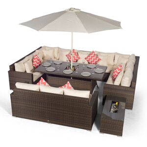 MODERN FURNITURE DIRECT Giardino Havana 12 Seat Brown Rattan Corner Sofa Dining Set w/ 200x100cm Rattan Dining Table w/Drinks Cooler, 3 Seater Rattan Sofa, Ice Bucket Coffee