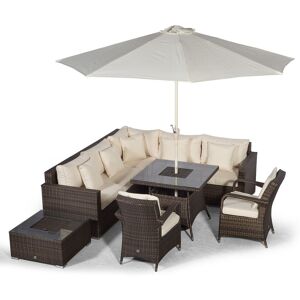 MODERN FURNITURE DIRECT Giardino Havana 7 Seat Brown Rattan Corner Sofa Dining Set w/Drinks Coolers   w/ 90x90cm Rattan Dining Table, 2 Rattan Chairs, Ice Bucket Coffee