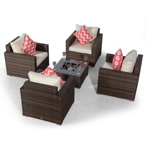 MODERN FURNITURE DIRECT Giardino Sydney 4 Seater Brown Rattan Conversation Sofa Set with Drinks Cooler Coffee Table   Rattan Garden 4 Seat Lounge Chair Set with Ice Bucket