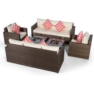 MODERN FURNITURE DIRECT Giardino Sydney 8 Seater Brown Rattan Conversation Sofa Set with 2 x 3 Seater Sofa, 2 x Armchairs & 2 x Drinks Cooler Coffee Tables   8 Seat Rattan