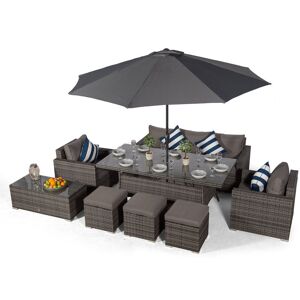 MODERN FURNITURE DIRECT Giardino Sydney 8 Seater Grey Rattan Conversation Dining Set w/ 200 x 100cm Rattan Dining Table, Coffee Table, Parasol & All weather Furniture Cover