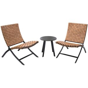 GRAND PATIO Table Chair Set 3 Piece, Weather Resistant Wicker, Garden Bistro Set with 2 Foldable Chairs and 1 Side Table, Patio Balcony Set for Indoor, Outdoor