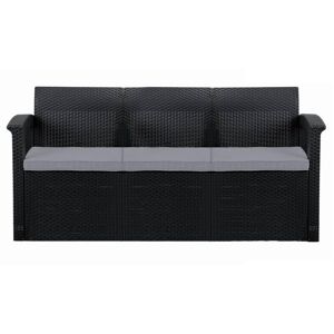 TRUESHOPPING Graphite 3-Seater Rattan Effect Sofa & Cushion Outdoor Garden Patio Furniture - Grey, Graphite
