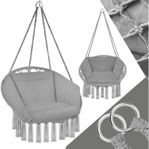 TECTAKE Hanging Chair Grazia - with seat and back cushions, stable and durable - garden swing seat, hanging egg chair, garden swing chair - grey - grey